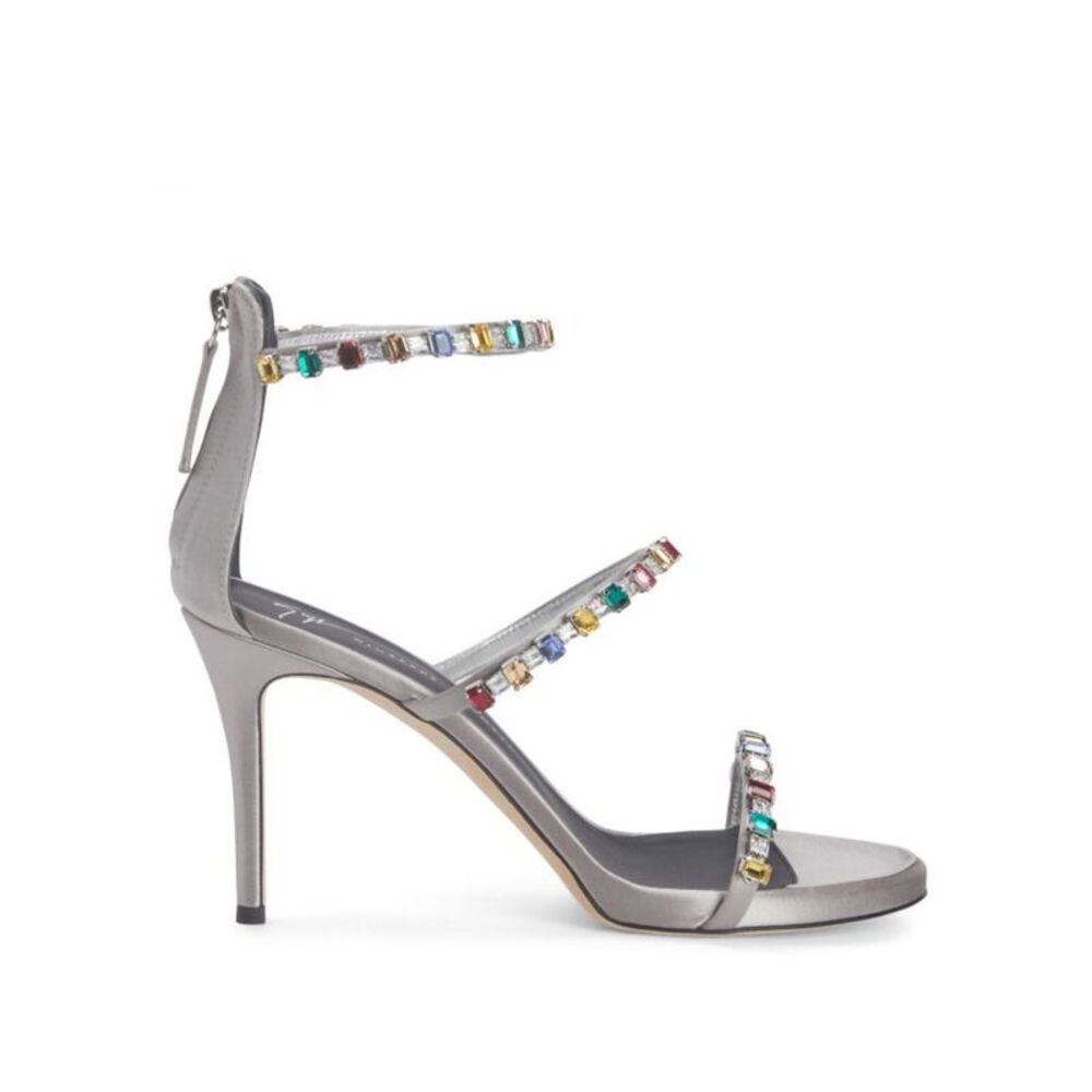NWT GIUSEPPE ZANOTTI Womens Silver Toe Stiletto Leather Sandals Shoes 38.5